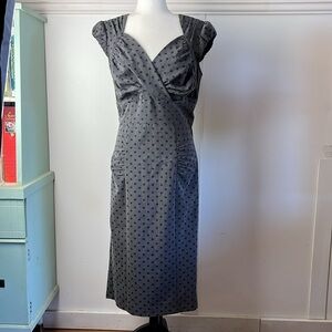 STOP STARING Grey and Navy Blue Polka Dots Dress 1940s Pinup Style
